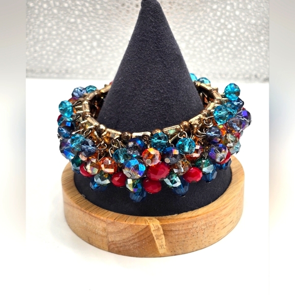 Cha Cha Stretch Bracelet Boho Multicolor Faceted AB Beads - Picture 5 of 8